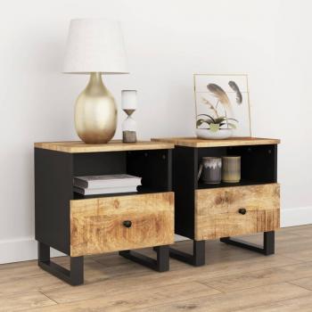 ARDEBO.de - Nachttische 2 Stk. Massivholz Mango & Holzwerkstoff