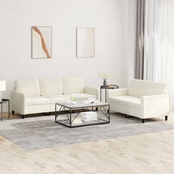 ARDEBO.de - 2-tlg. Sofagarnitur Creme Samt