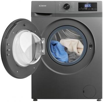 Bomann WA 7175 7kg Frontlader Waschmaschine, 60 cm breit, 1400 U/Min, Restlaufzeitanzeige, Kindersicherung, Reversierautomatik, Titan schwarz (771751)