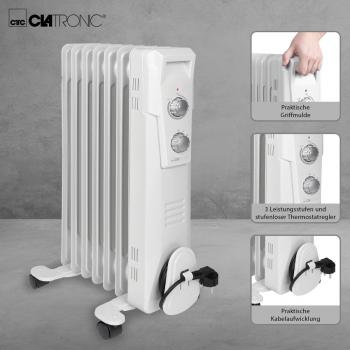 Clatronic RA 3735 Ölradiator, 3 Leistungsstufen, Integrierter Überhitzungsschutz, weiß (263906)