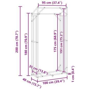 Brennholzregal mit Regenschutz 100x40x200 cm Verzinkter Stahl