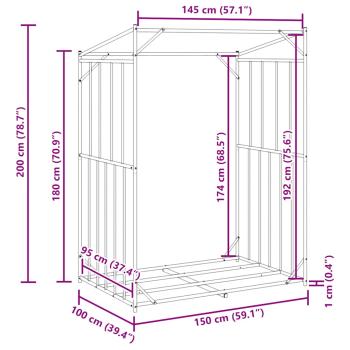 Brennholzregal mit Regenschutz 150x100x200 cm Verzinkter Stahl