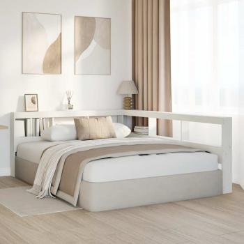 Kopfteil mit Bücherregal L-Form Weiß 160 cm Massivholz Kiefer