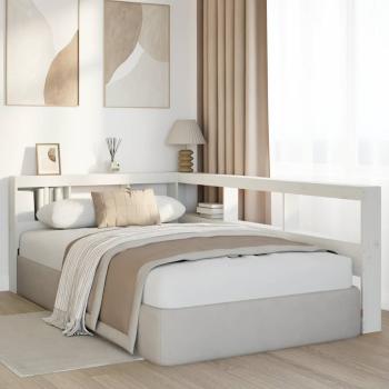 Kopfteil mit Bücherregal L-Form Weiß 120 cm Massivholz Kiefer