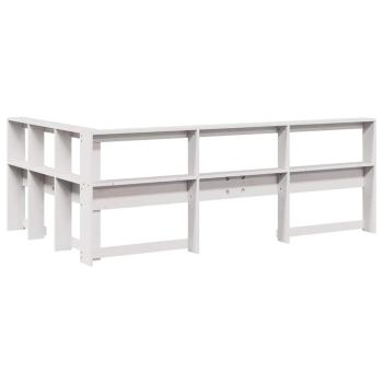 Kopfteil mit Bücherregal L-Form Weiß 120 cm Massivholz Kiefer