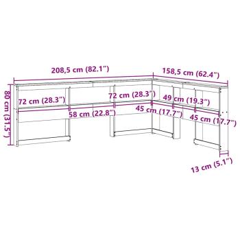 Kopfteil mit Bücherregal L-Form Weiß 140 cm Massivholz Kiefer