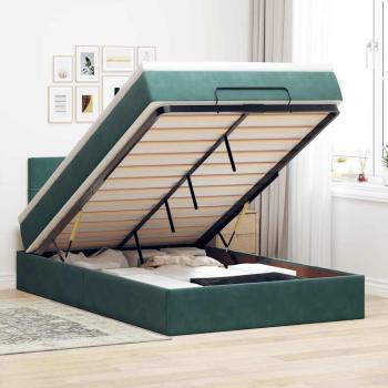 ARDEBO.de - Ottoman-Bett mit Matratze & LEDs Dunkelgrün 120x200 cm Samt