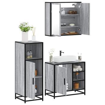 ARDEBO.de - 3-tlg. Badmöbel-Set Grau Sonoma Holzwerkstoff