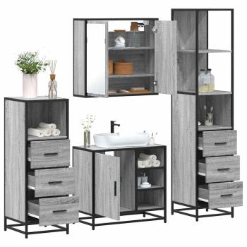 ARDEBO.de - 4-tlg. Badmöbel-Set Grau Sonoma Holzwerkstoff
