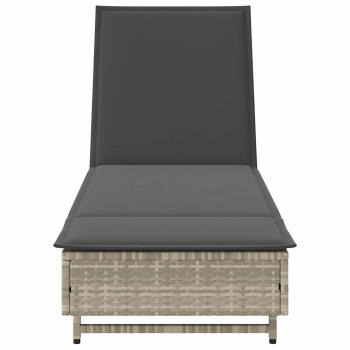 Sonnenliege mit Rollen und Auflage Hellgrau Poly Rattan