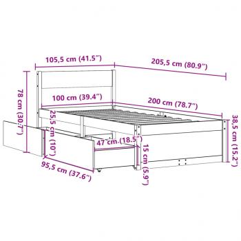 Massivholzbett ohne Matratze 100x200 cm Kiefernholz