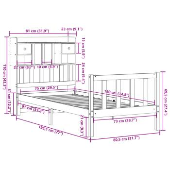Massivholzbett mit Regal ohne Matratze Weiß 75x190 cm Kiefer