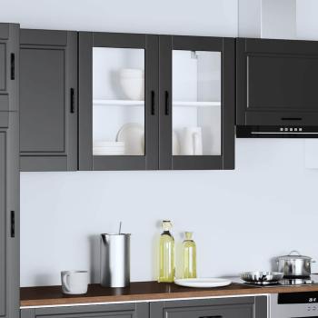 Küchen-Hängeschrank mit Glastür Porto Schwarz