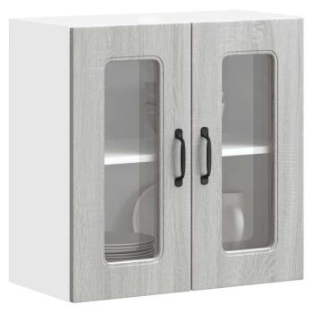 ARDEBO.de - Küchen-Hängeschrank mit Glastür Grau Sonoma Holzwerkstoff