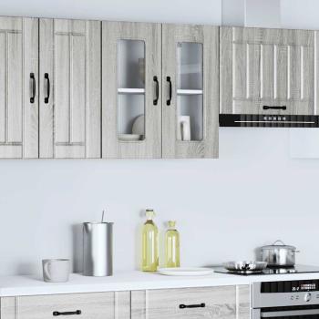 Küchen-Hängeschrank mit Glastür Grau Sonoma Holzwerkstoff