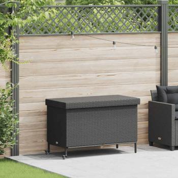 ARDEBO.de - Gartentruhe mit Rollen Schwarz 110x55x73 cm Poly Rattan