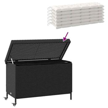 Gartentruhe mit Rollen Schwarz 110x55x73 cm Poly Rattan