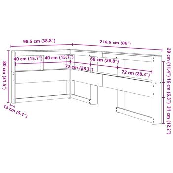 Kopfteil mit Bücherregal L-Form Weiß 80 cm Massivholz Kiefer