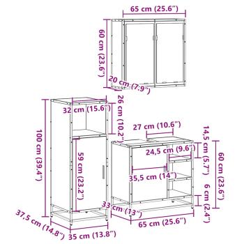 3-tlg. Badmöbel-Set Sonoma-Eiche Holzwerkstoff