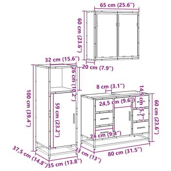 3-tlg. Badmöbel-Set Braun Eichen-Optik Holzwerkstoff
