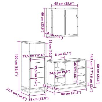 3-tlg. Badmöbel-Set Grau Sonoma Holzwerkstoff