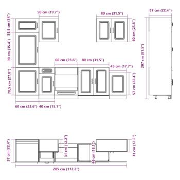 7-tlg. Küchenschrank-Set Kalmar Schwarz Holzwerkstoff