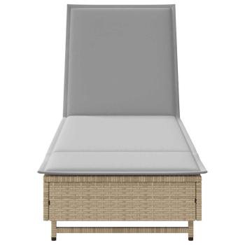 Sonnenliege mit Rollen und Auflage Beige Poly Rattan