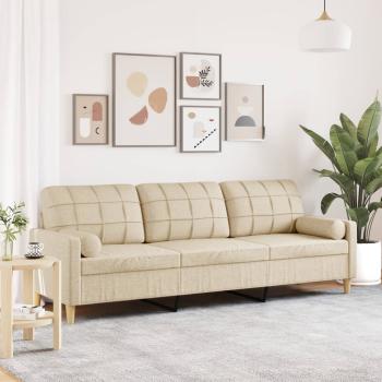 ARDEBO.de - Sofa 3-Sitzer mit Zierkissen Creme 210 cm Stoff