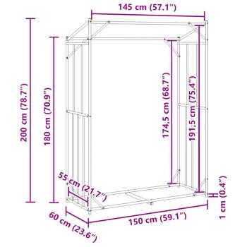 Brennholzregal mit Regenschutz 150x60x200 cm Verzinkter Stahl