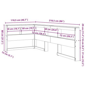 Kopfteil mit Bücherregal L-Form Weiß 100 cm Massivholz Kiefer