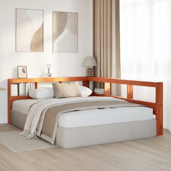 Kopfteil mit Bücherregal L-Form Wachsbraun 150 cm Massivholz