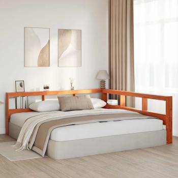 Kopfteil mit Bücherregal L-Form Wachsbraun 180 cm Massivholz