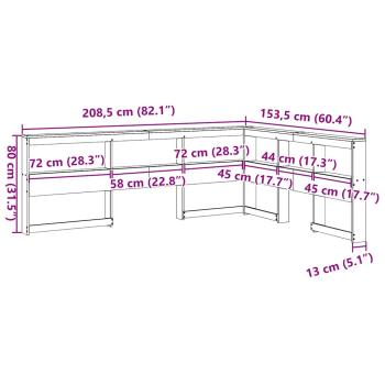 Kopfteil mit bücherregal L-form wachsbraun 135 cm massivholz