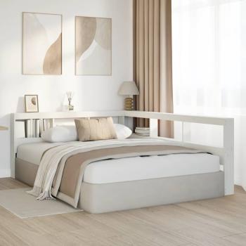 Kopfteil mit Bücherregal L-Form Weiß 140 cm Massivholz Kiefer