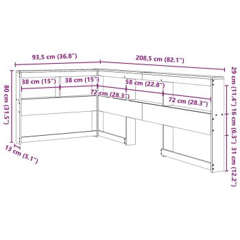 Kopfteil mit Bücherregal L-Form Weiß 75 cm Massivholz Kiefer