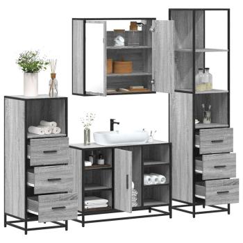 ARDEBO.de - 4-tlg. Badmöbel-Set Grau Sonoma Holzwerkstoff