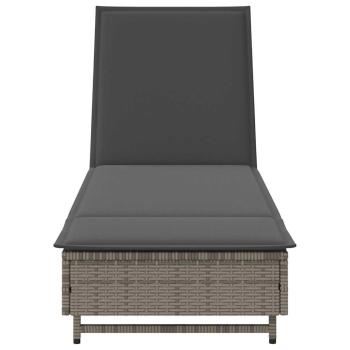 Sonnenliege mit Rollen und Auflage Grau Poly Rattan