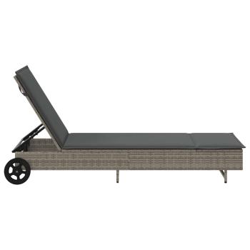 Sonnenliege mit Rollen und Auflage Grau Poly Rattan