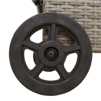 Sonnenliege mit Rollen und Auflage Grau Poly Rattan