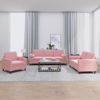 ARDEBO.de - 3-tlg. Sofagarnitur mit Kissen Rosa Samt