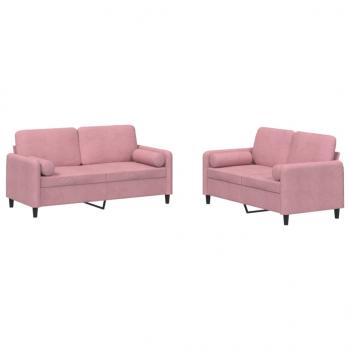 2-tlg. Sofagarnitur mit Kissen Rosa Samt