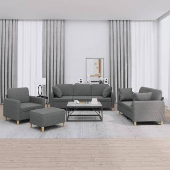 ARDEBO.de - 4-tlg. Sofagarnitur mit Kissen Dunkelgrau Stoff