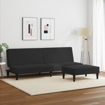 Schlafsofa 2-Sitzer mit Fußhocker Schwarz Samt