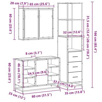 3-tlg. Badmöbel-Set Grau Sonoma Holzwerkstoff