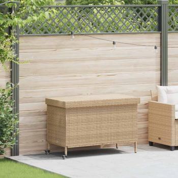 ARDEBO.de - Gartentruhe mit Rollen Beige 110x55x73 cm Poly Rattan