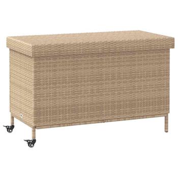 Gartentruhe mit Rollen Beige 110x55x73 cm Poly Rattan