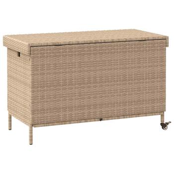 Gartentruhe mit Rollen Beige 110x55x73 cm Poly Rattan