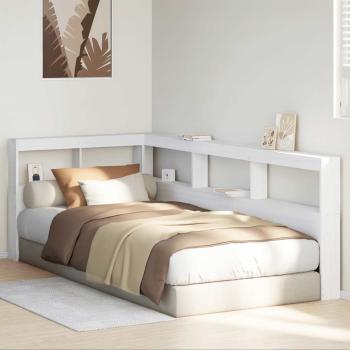 Kopfteil mit Bücherregal L-Form Weiß 90 cm Massivholz Kiefer