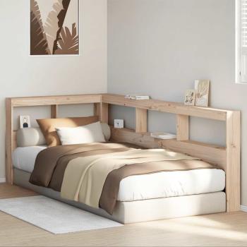 Kopfteil mit Bücherregal L-Form 80 cm Massivholz Kiefer