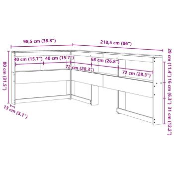 Kopfteil mit Bücherregal L-Form 80 cm Massivholz Kiefer